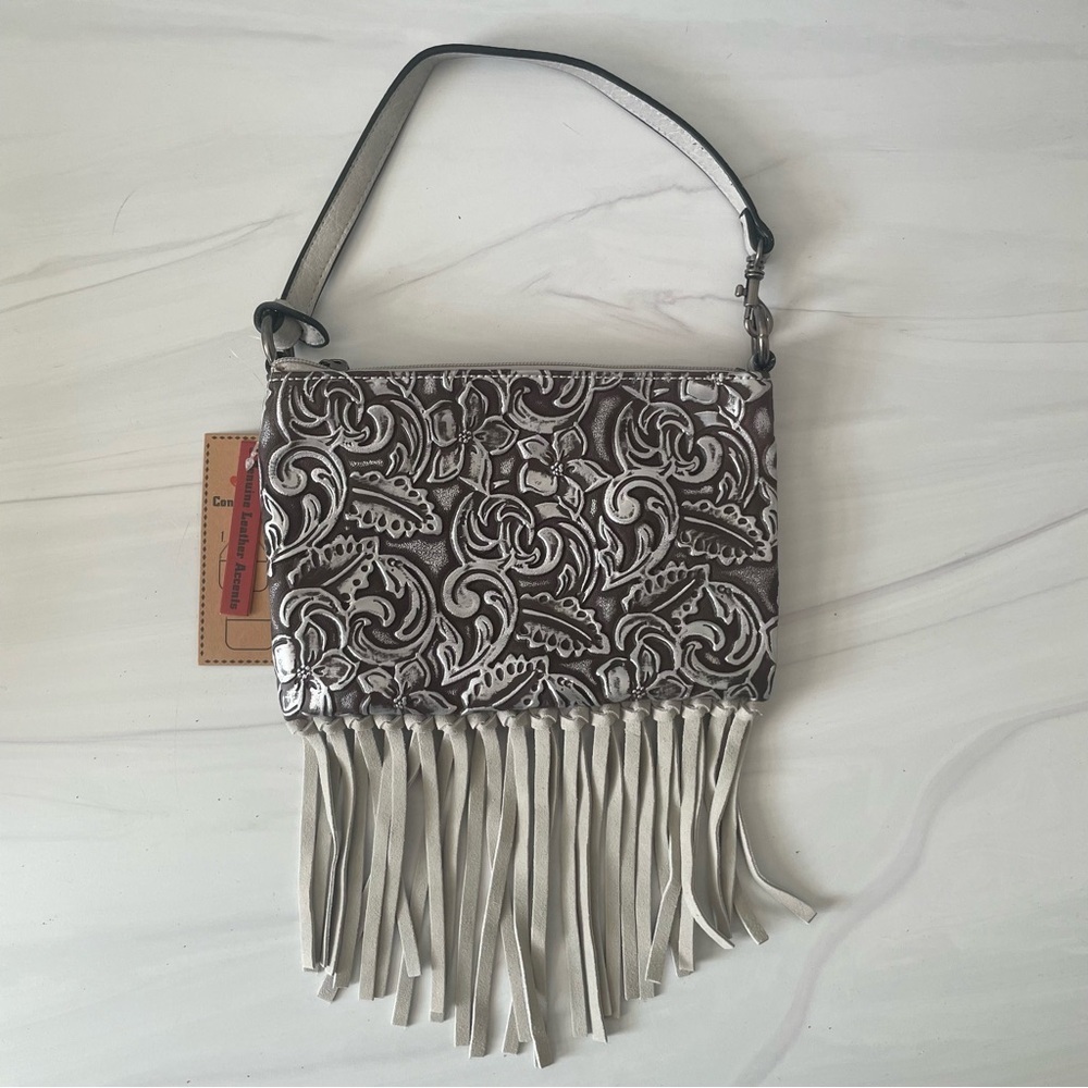 Justin Leather Western Mini Convertible Wristlet Fringed Shoulder Bag- NWT